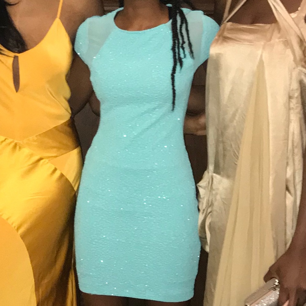 Blue Sheer Backless Dress